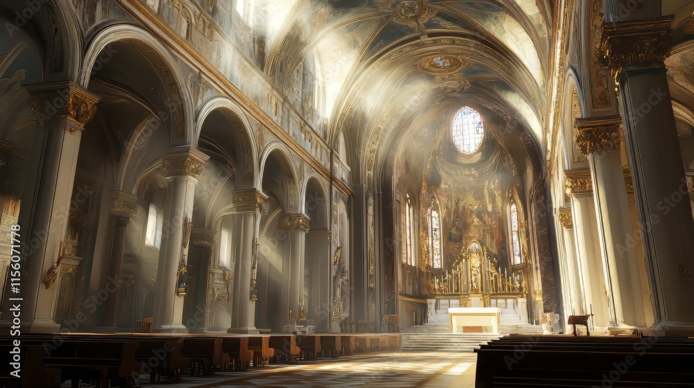 Obraz premium Sunlit Cathedral Interior Grandeur