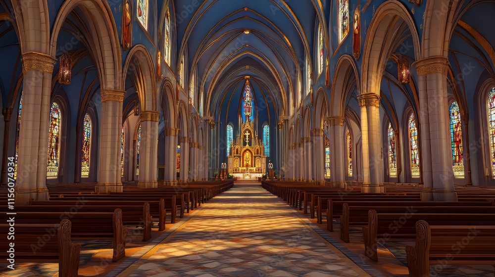 Fototapeta premium Grand church interior, serene and bright