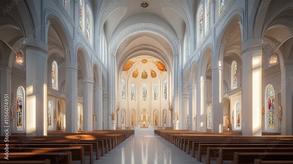 Obraz premium Sunlit interior of a grand cathedral
