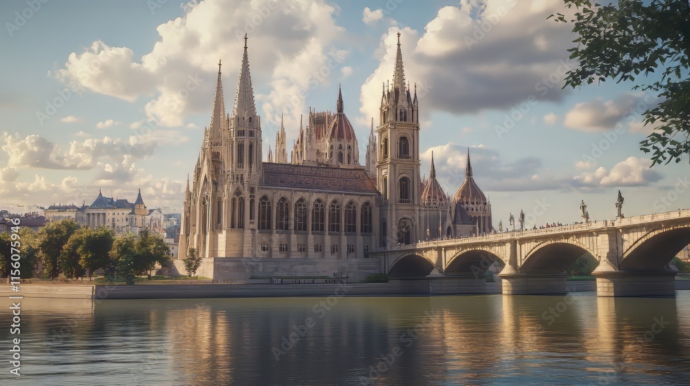 Fototapeta premium Gothic architecture by the river