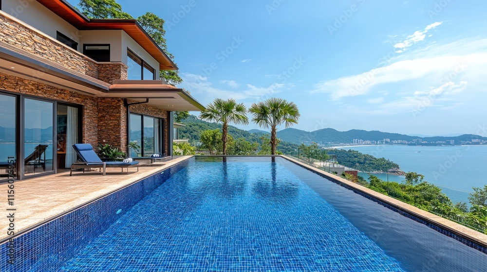 Fototapeta premium Luxury villa with infinity pool and ocean view.