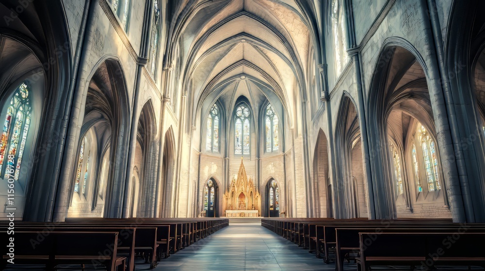 Fototapeta premium Grand church interior, serene and calm
