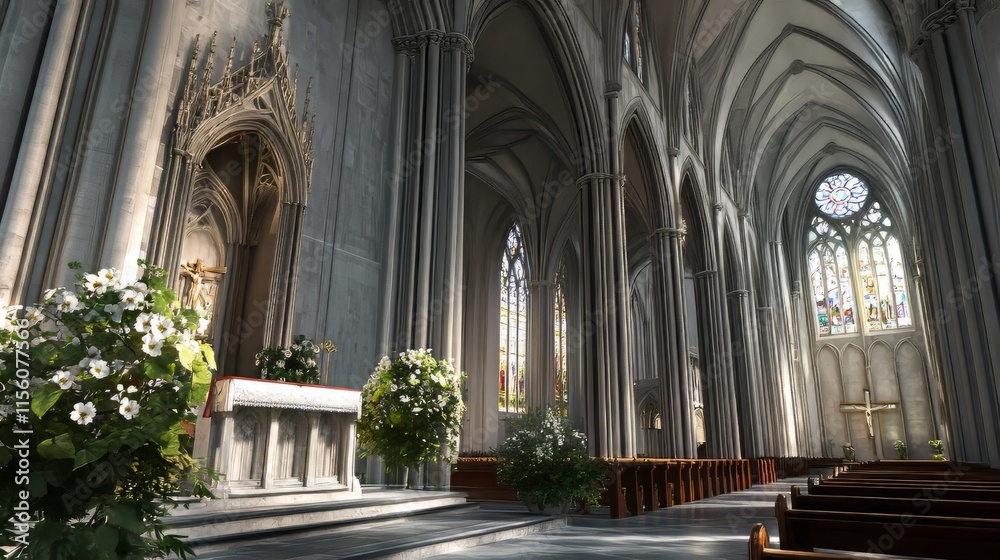 Obraz premium Sunlit cathedral interior, serene