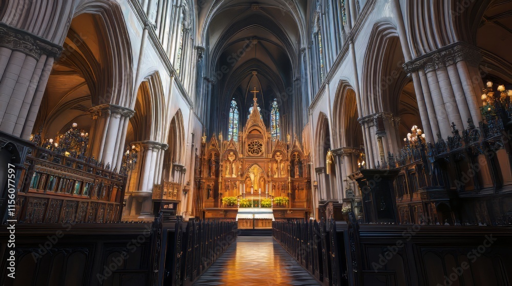 Fototapeta premium Grand cathedral interior, peaceful light