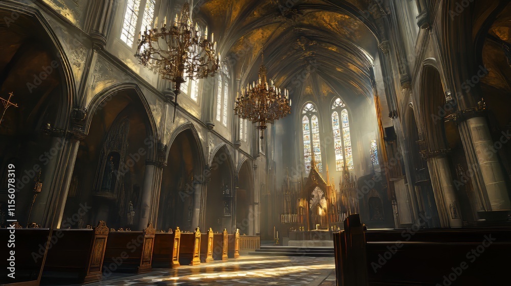 Fototapeta premium Sunlit Grandeur of a Cathedral