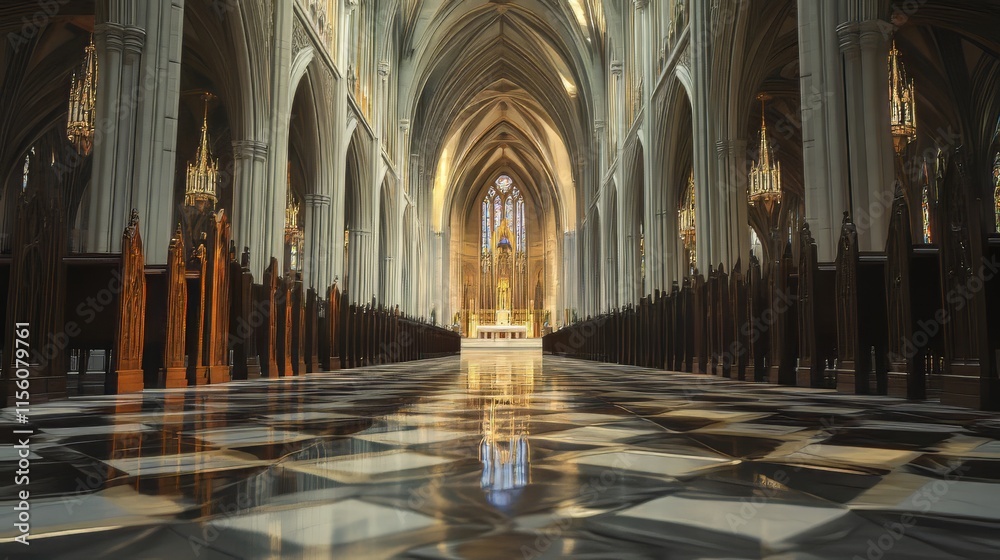 Grand cathedral interior, serene space Grand cathedral interior, serene space