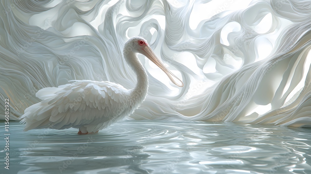 Obraz premium Spoonbill Bird, Paper Cut Art, Abstract Image, Texture, Pattern Background, Wallpaper, Cover and Screen for Smartphone, PC, Laptop, 9:16 and 16:9 Format