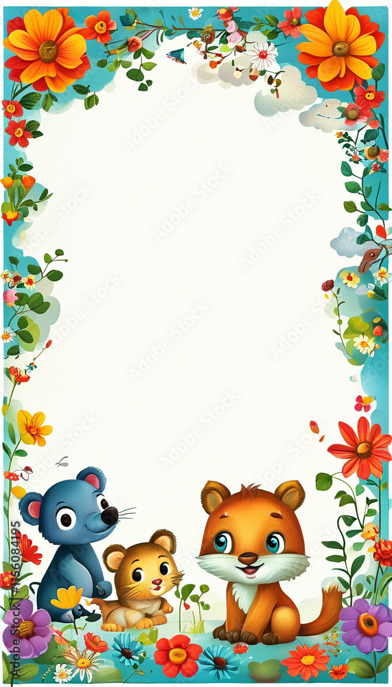 Cute animal friends gather in a vibrant garden filled with flowers Cute animal friends gather in a vibrant garden filled with flowers