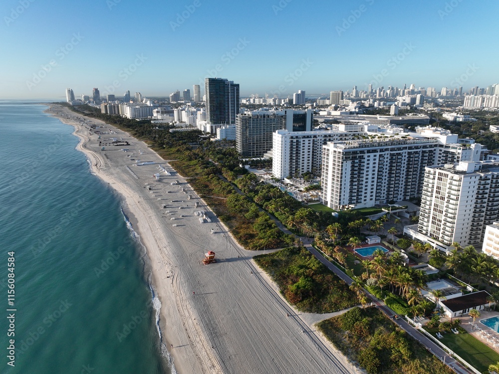 Aerial View of Miami Beach at Sunrise, Florida Coastline