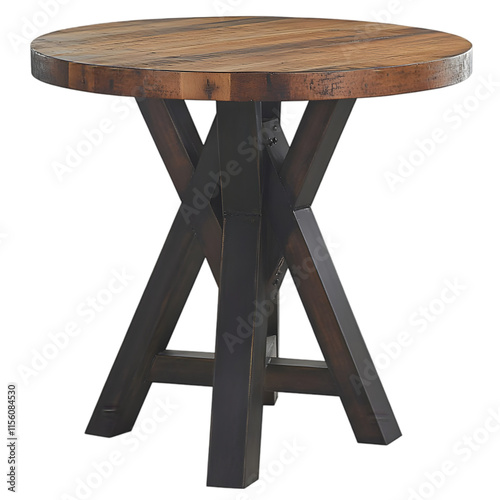 Rustic Farmhouse Round Side Table  X Base  Wood Top  Dark Metal Legs  Home Decor