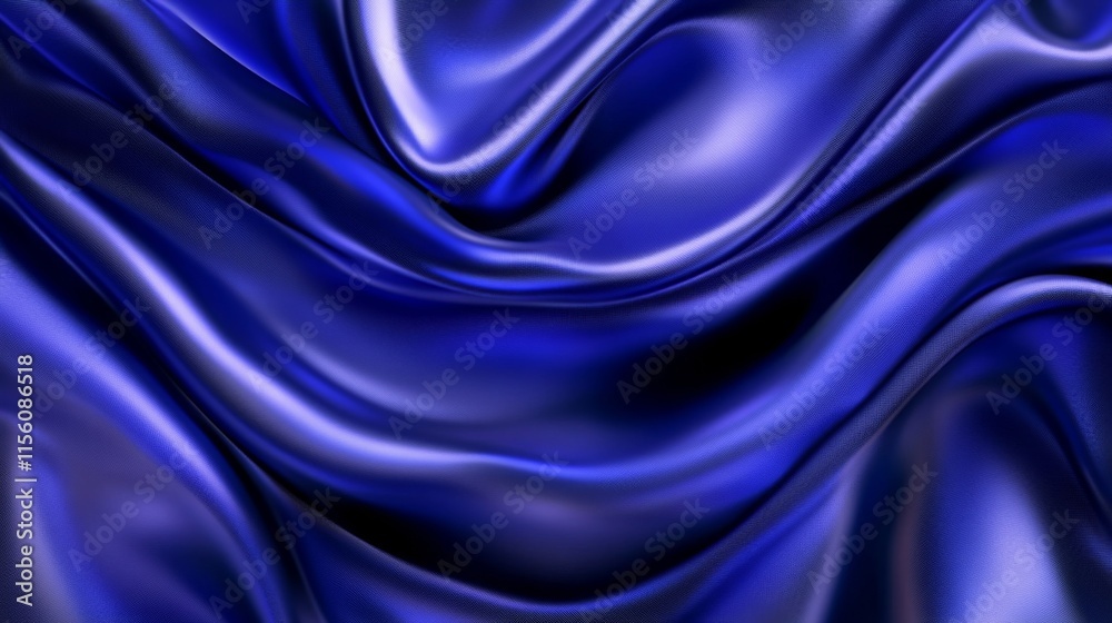 Fototapeta premium Luxurious Deep Blue Satin Fabric Draped Smoothly, Creating Elegant Wavy Textures and Shimmering Reflections Perfect for Backgrounds and Fashion Projects