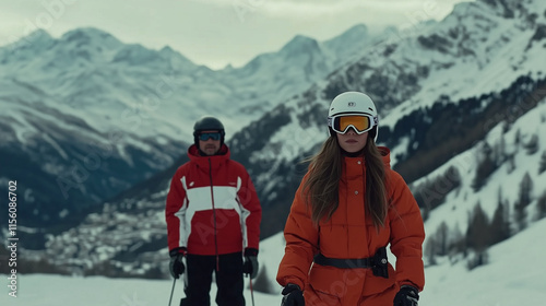 Wallpaper Mural Woman Skiing with ESF Instructor on Red Slope Torontodigital.ca