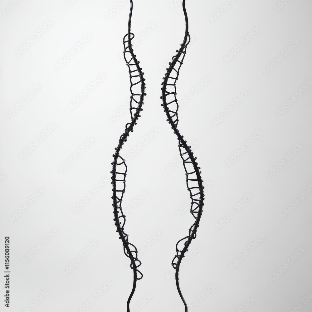 Fototapeta premium Abstract sculpture featuring intricate black design with a wave-like pattern, creating a sense of movement and depth.