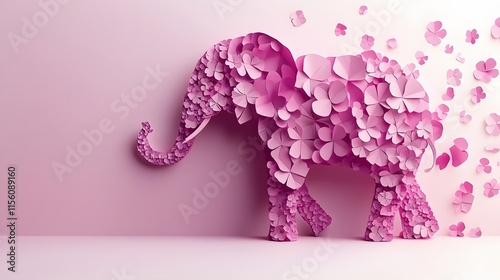 Elephant, Paper Cut Art, Abstract Image, Texture, Pattern Background, Wallpaper, Cover and Screen for Smartphone, PC, Laptop, 9:16 and 16:9 Format