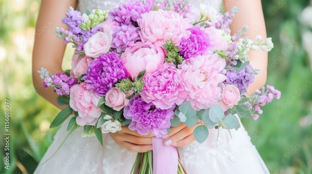 Elegant bridal bouquet with pink and purple peonies and roses Elegant bridal bouquet with pink and purple peonies and roses