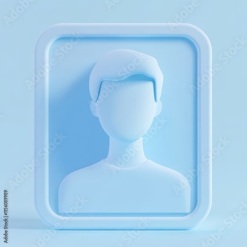 Stylized blue avatar of a young male figure against a soft blue background.