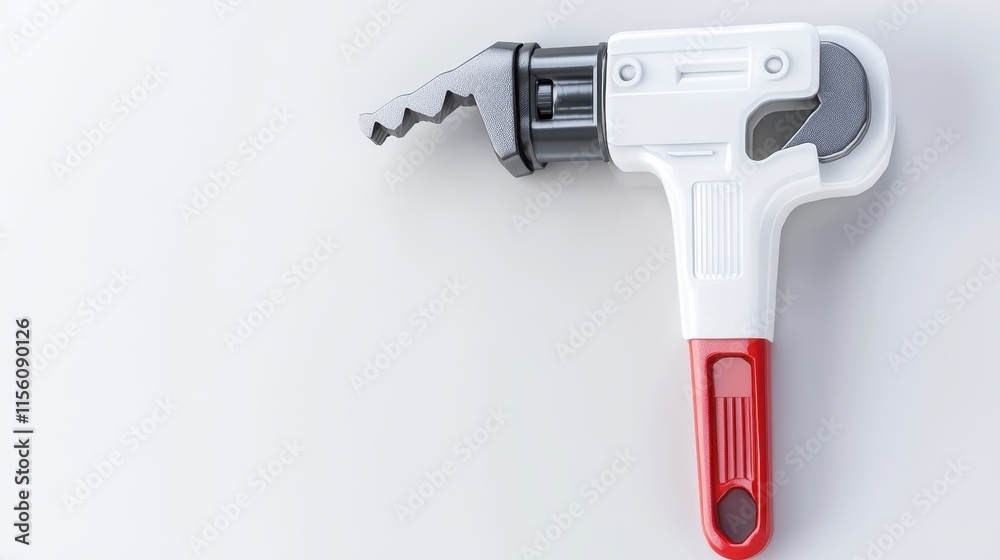 A modern, ergonomic adjustable wrench in white and red, ideal for plumbing and mechanical tasks. A modern, ergonomic adjustable wrench in white and red, ideal for plumbing and mechanical tasks.