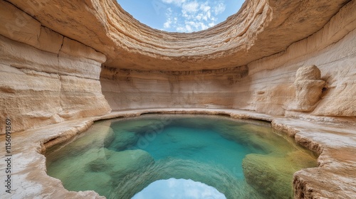 Majestic bimmah sinkhole oasis with clear turquoise waters and dramatic rock formations photo