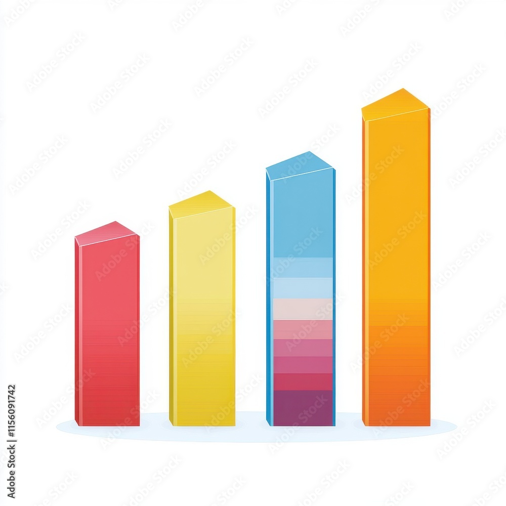 Colorful bar graph illustrating data growth with vibrant shades and clear upward trend. Colorful bar graph illustrating data growth with vibrant shades and clear upward trend.