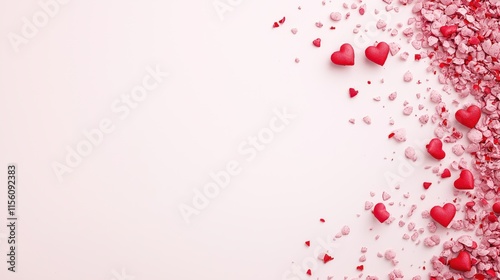 Romantic pink and red heart confetti on light background for valentine's day or weddings