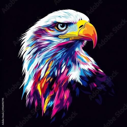 eagle head eagle on black background painting style pop art art bird portrait colorful