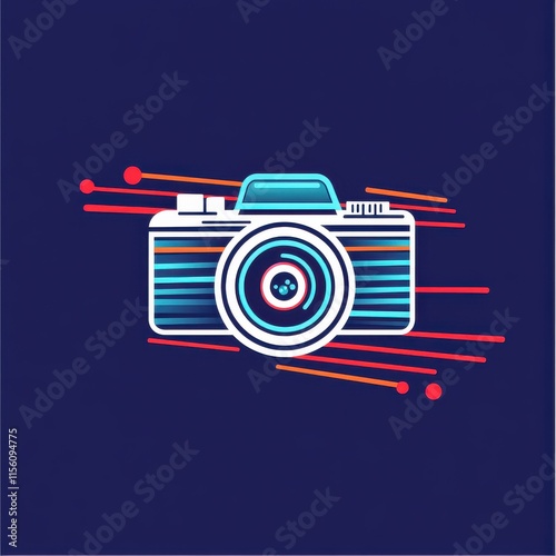 A vibrant illustration of a camera with motion lines, symbolizing photography and creativity. photo