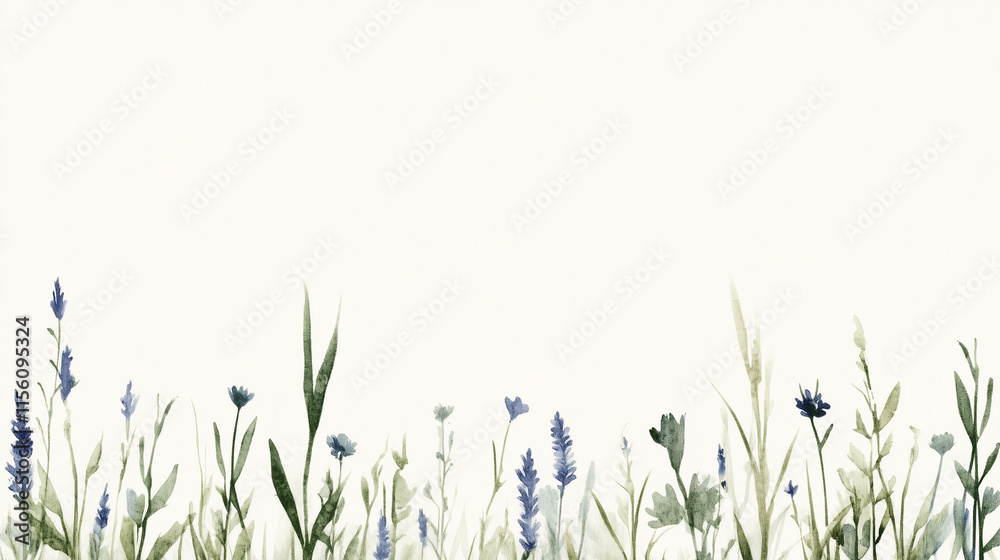 Fototapeta premium Watercolor Wildflower and Grass Border