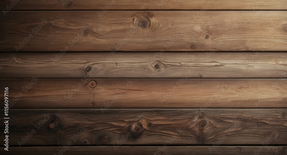 Background with horizontal wooden planks surface featuring rich brown hues and visible knots, creating a warm and inviting atmosphere ideal for rustic decoration, wallpaper, web design or banner Background with horizontal wooden planks surface featuring rich brown hues and visible knots, creating a warm and inviting atmosphere ideal for rustic decoration, wallpaper, web design or banner
