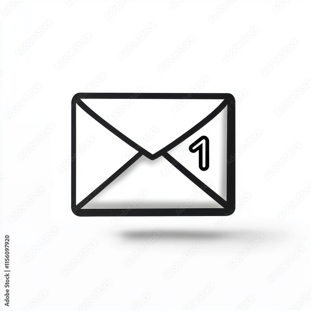 Minimalistic envelope icon with a notification badge displaying '1'. Minimalistic envelope icon with a notification badge displaying '1'.