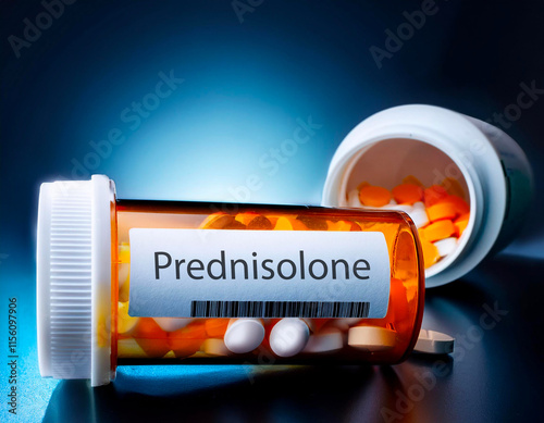 Prednisolone pills in a prescription bottle photo