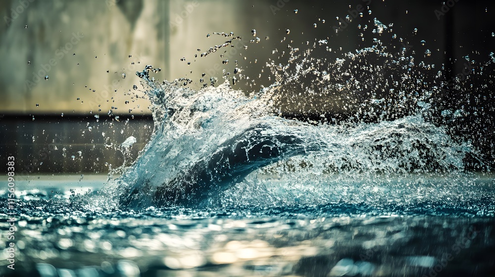 Obraz premium Water Splashing Dynamic Entry Into Pool
