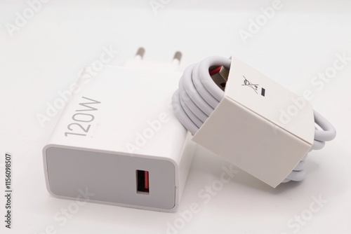 smartphone charger with usb cable isolated on white background