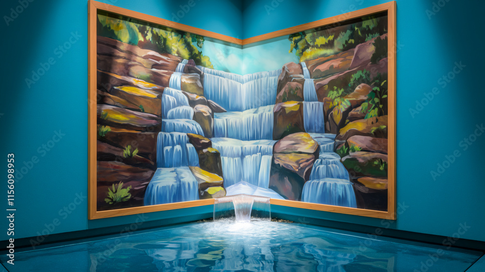 Obraz premium Waterfall mural creating an artistic indoor fountain