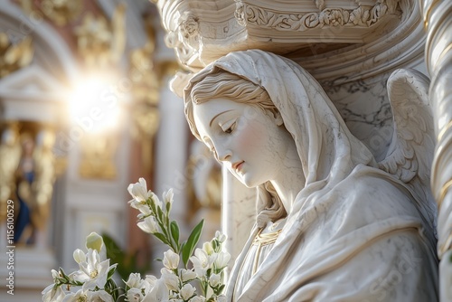 St. Maria grace - a serene depiction of devotion, capturing the essence of compassion, faith, and reverence, highlighting her role as a symbol of peace, hope, and spiritual guidance for believers. photo