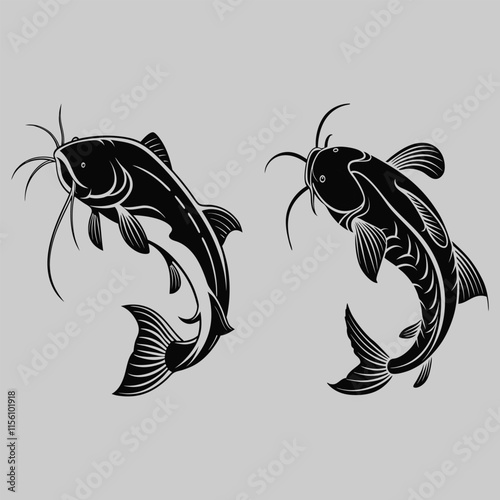 catfish silhouette vector design art and illustration