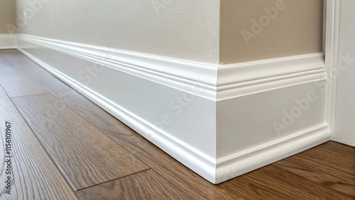 The top of a baseboard alongside the wall freshly cleaned and painted as it meets the prepped wall surface highlighting the contrast between the two and the overall readiness for photo