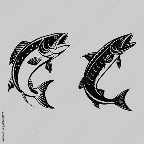 pike fish silhouette vector design art and illustration