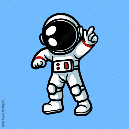 fun astronaut pointing the sky cartoon isolated colored drawing line art style sketch classic vintage design illustration