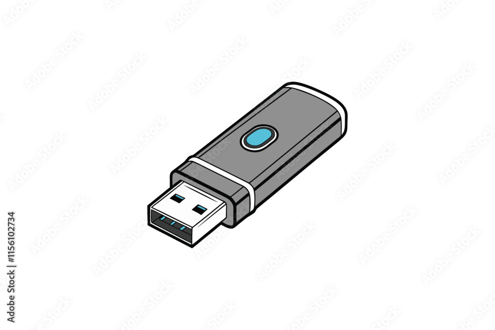 USB pen drive silhouette line art vector illustration on white background USB pen drive silhouette line art vector illustration on white background