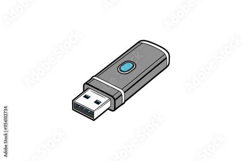 USB pen drive silhouette line art vector illustration on white background
