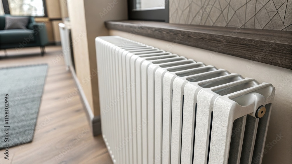 The closeup image captures the textured surface of the radiator showing how its modern design integrates seamlessly with the surrounding decor offering both function and The closeup image captures the textured surface of the radiator showing how its modern design integrates seamlessly with the surrounding decor offering both function and