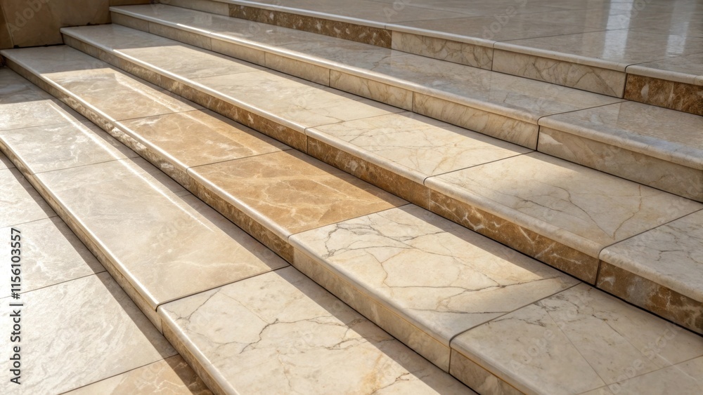 Layers of marble tiles in varying shades of beige and cream their smooth edges glinting with light casting delicate shadows that emphasize the tiles refined craftsmanship. Layers of marble tiles in varying shades of beige and cream their smooth edges glinting with light casting delicate shadows that emphasize the tiles refined craftsmanship.