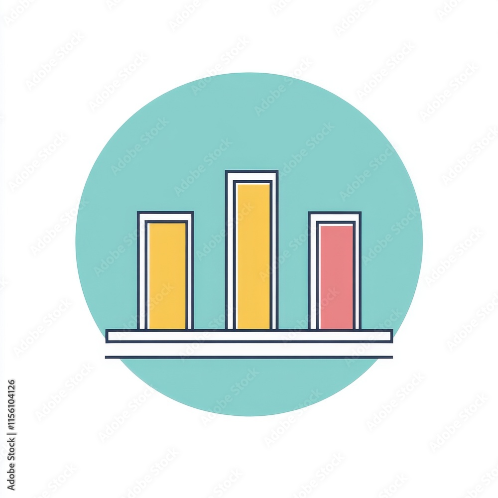 Colorful bar graph illustration with yellow, red, and blue bars on a mint green background. Colorful bar graph illustration with yellow, red, and blue bars on a mint green background.