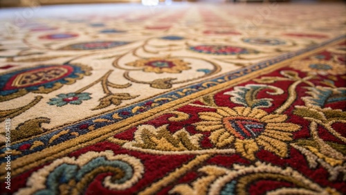 Wallpaper Mural Closeup of the carpets tightly woven fibers displaying intricate patterns that hint at luxury with light cascading over it highlighting each tufts detail. Torontodigital.ca