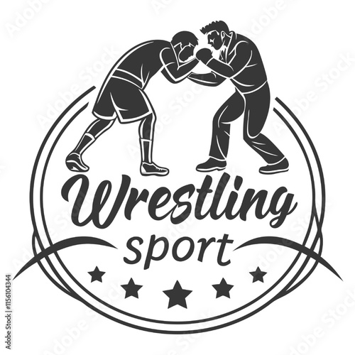 Wrestling Sport Logo:  A dynamic illustration of two wrestlers in a grappling stance, encircled by stars and the inscription "Wrestling Sport.