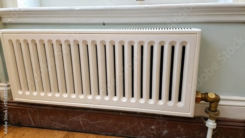 A tightly cropped angle of the radiators vent shows the meticulous attention to detail with a hint of the plumbing connections hidden behind the wall exemplifying the marriage of
