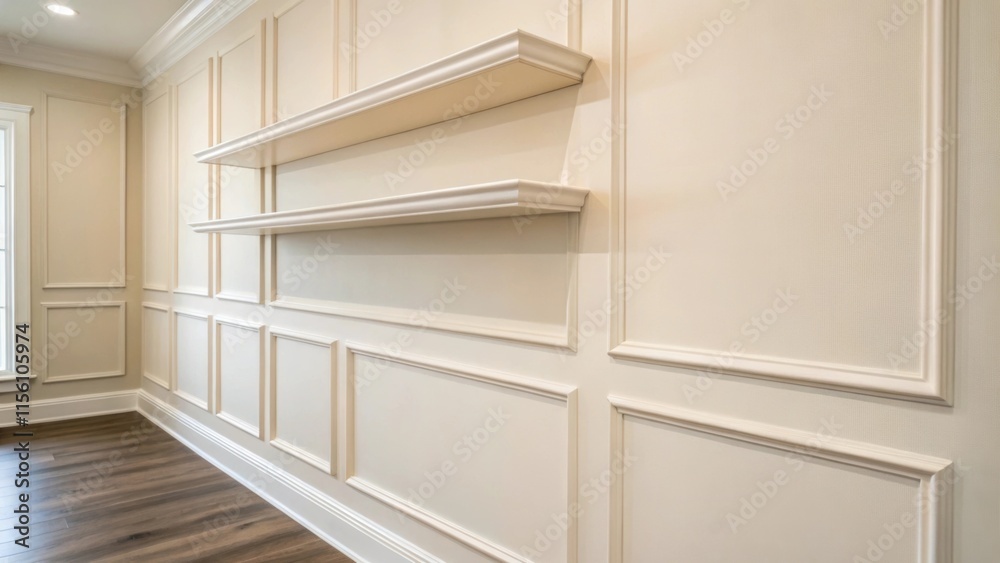A pristine light ivory wall characterized by its simplicity offering a serene and inviting foundation for the placement of floating shelves. A pristine light ivory wall characterized by its simplicity offering a serene and inviting foundation for the placement of floating shelves.