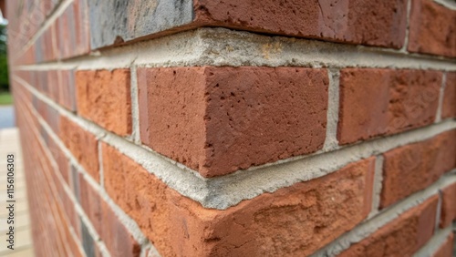 An upclose look at the joint where the newly laid bricks meet the existing wall with a thick bead of fresh mortar still visible.