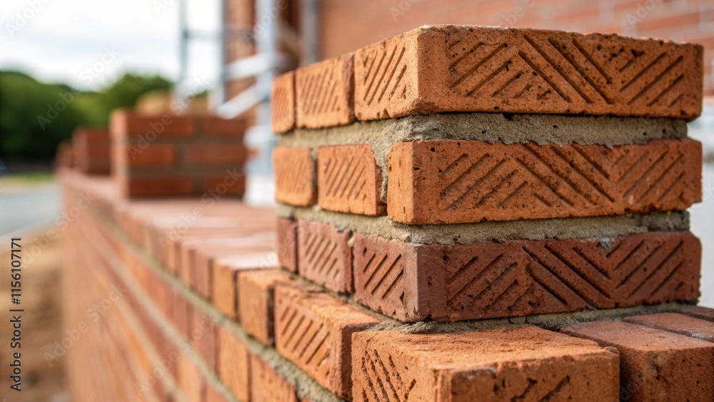 Fototapeta premium An artistic shot of several bricks positioned offcenter focusing on the interesting patterns formed by the mortar presenting a casual yet engaging composition.