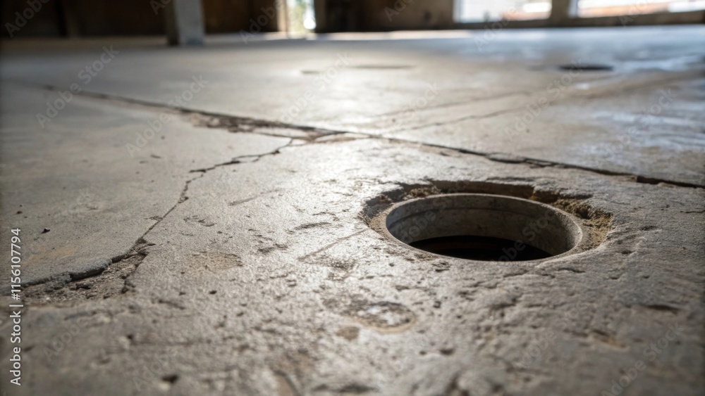 A macro photograph focusing on a single drainage hole the rough texture of the surrounding concrete floor capturing light and shadows revealing the subtle imperfections of a A macro photograph focusing on a single drainage hole the rough texture of the surrounding concrete floor capturing light and shadows revealing the subtle imperfections of a